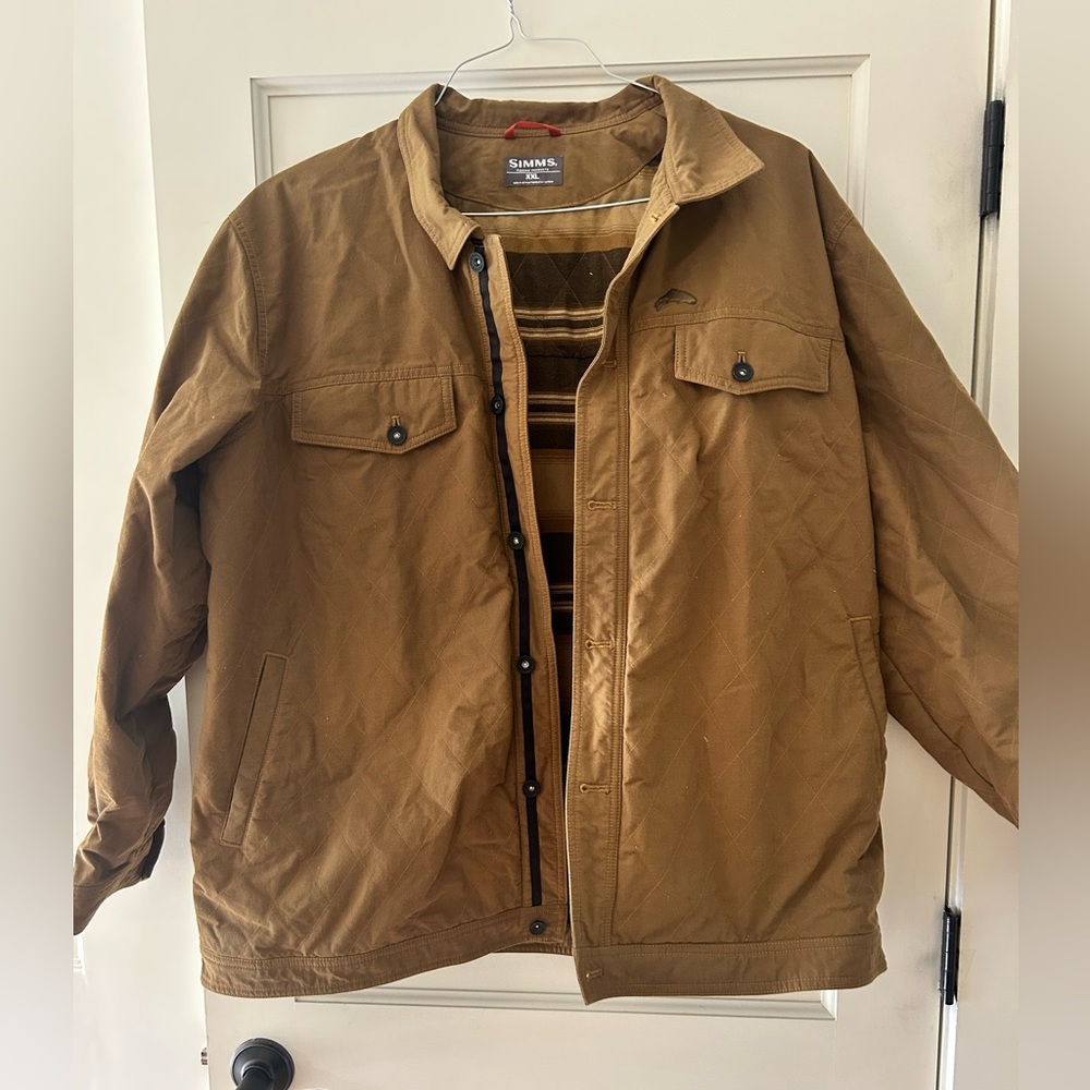 Simms Men's coradura flannel lined  dockwear brush jacket cognac brown color xxl
